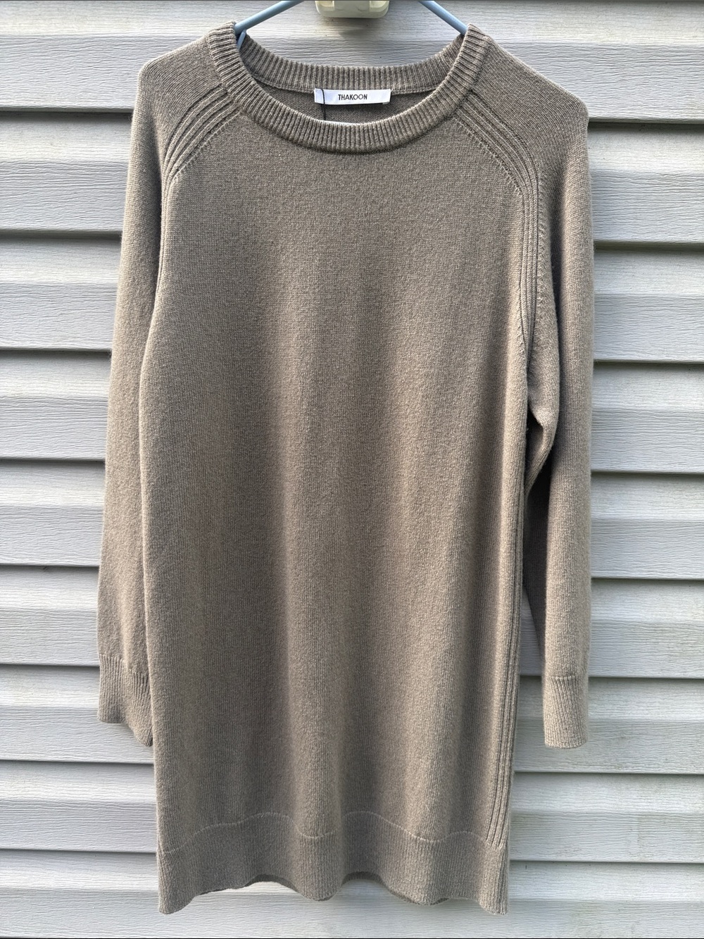 Thakoon Wool Sweater Dress Faded‎ Army Green Long Sleeve Crew Neck KN12 Medium